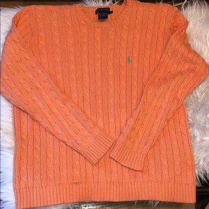 Ralph Lauren Cozy Cable Knit Coral Cotton Sweater